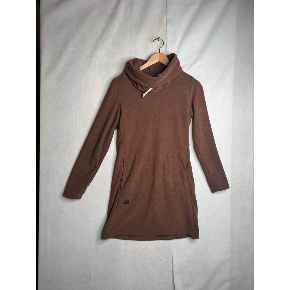 DESO‎ Brown Cowl Neck Fleece Tunic Dress Made in USA Womens Medium Pocketed Cozy